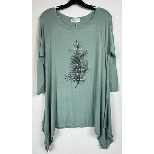 Not of This World Green Women's 3/4 Sleeve Feather Blouse XL - Image 1
