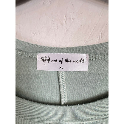 Not of This World Green Women's 3/4 Sleeve Feather Blouse XL - Image 3