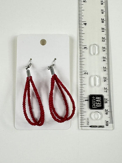 Fashion Jewelry Silver Toned Red Beaded Women's Earrings - Image 2