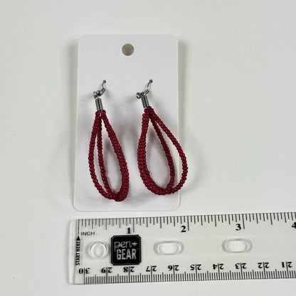 Fashion Jewelry Silver Toned Red Beaded Women's Earrings - Image 3