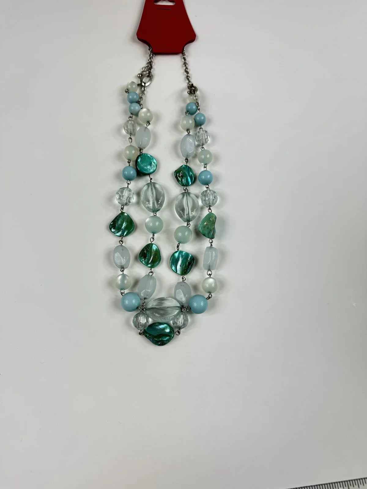 Fashion Jewelry Blue & White and Green Beaded Chain Women's Necklace - Image 2