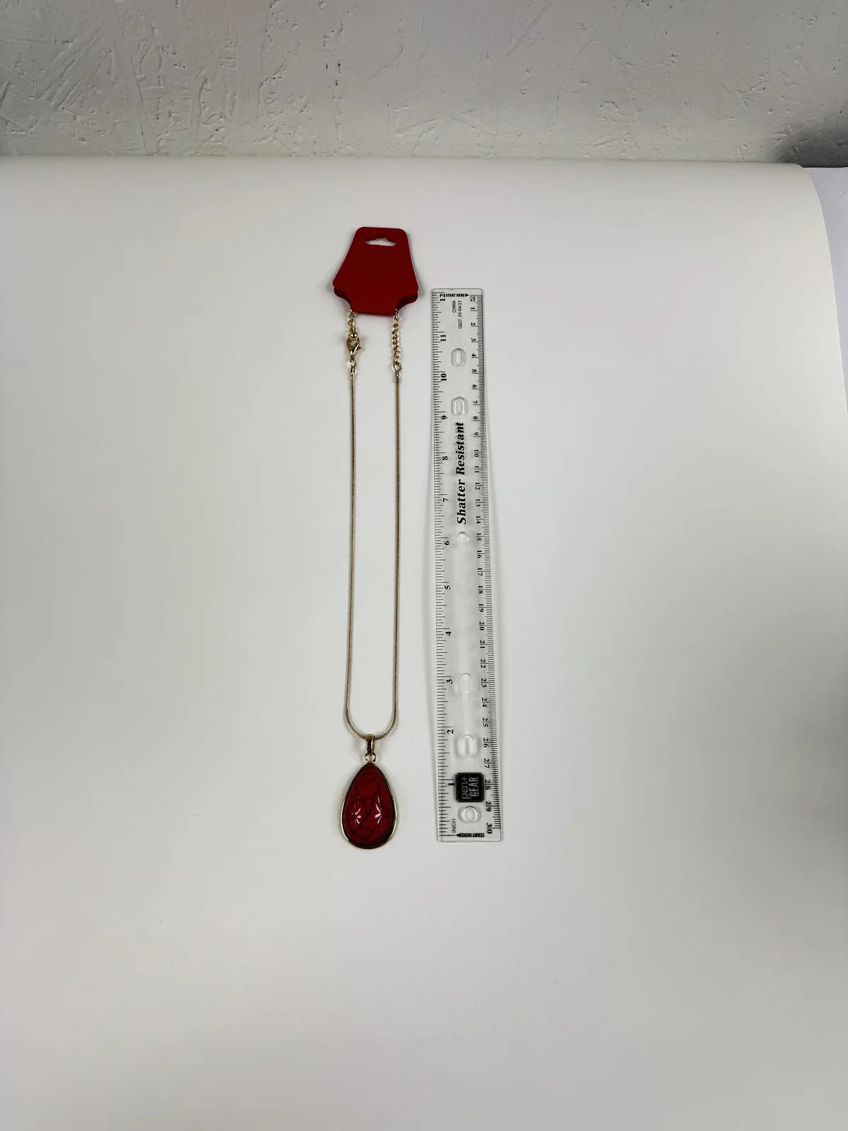 Fashion Jewelry Gold Toned Red Teardrop Pendant Women's Necklace - Gold - Image 2