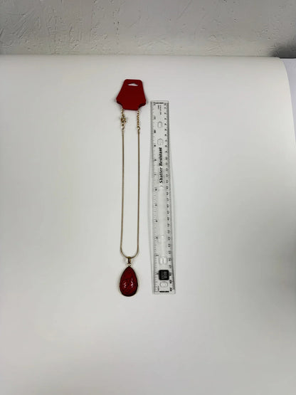 Fashion Jewelry Gold Toned Red Teardrop Pendant Women's Necklace - Gold - Image 2