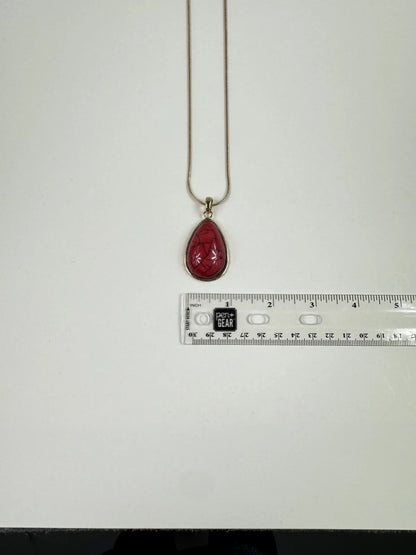 Fashion Jewelry Gold Toned Red Teardrop Pendant Women's Necklace - Gold - Image 3