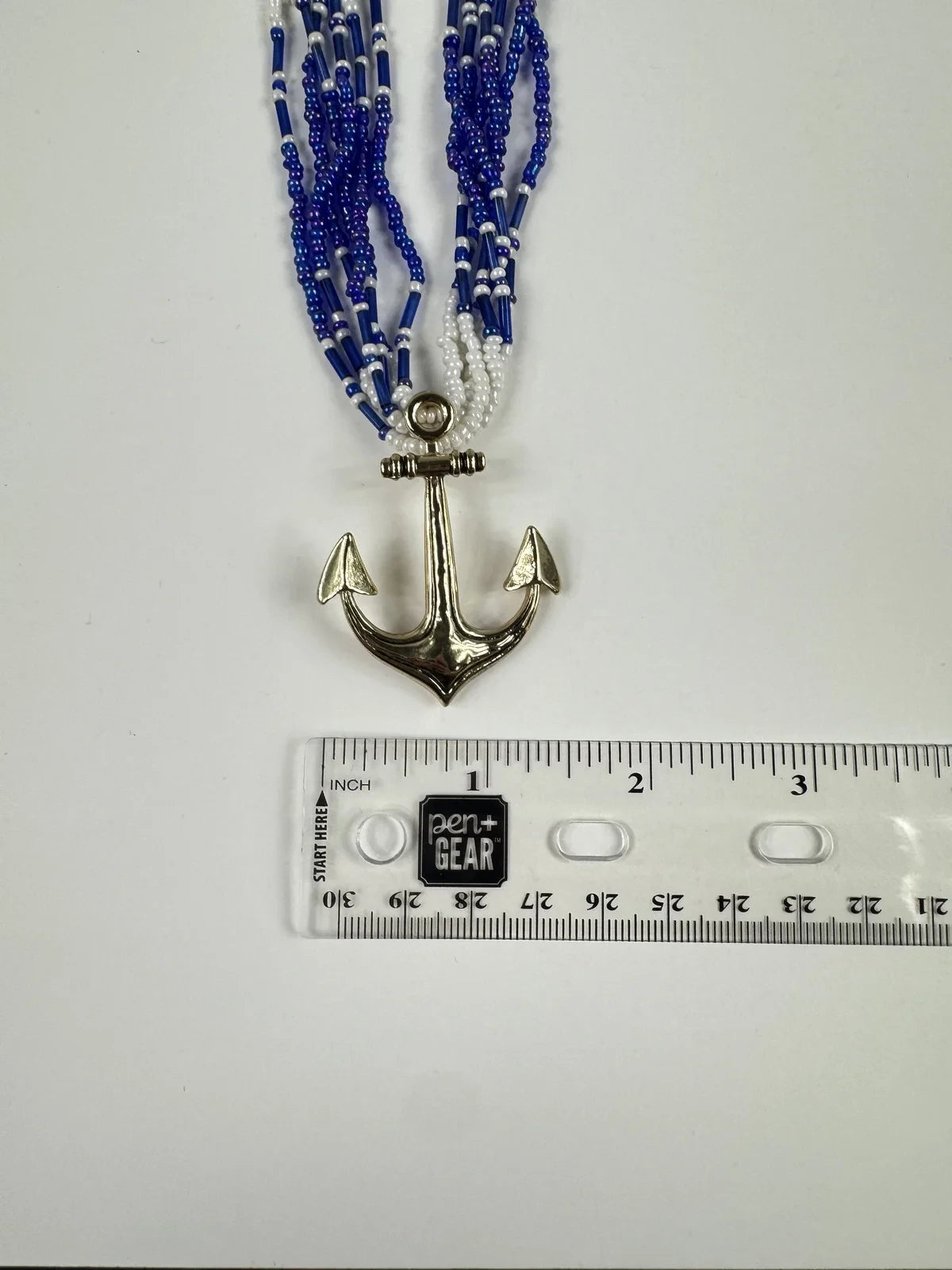 Fashion Jewelry Gold Toned Anchor Blue& White Beaded Women's Necklace - Blue - Image 3