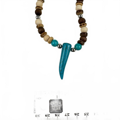 Fashion Jewelry Turquoise, Wooden & Silver Beaded Women's Necklace