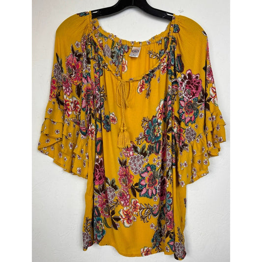Bila Yellow 3/4 Sleeve Blouse Women's Size Large