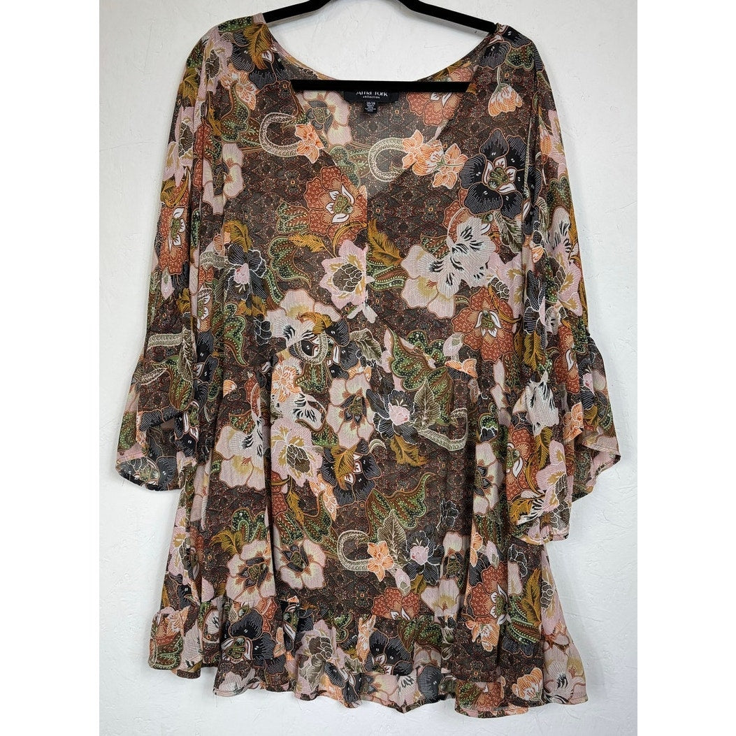 Arna York Collection Brown 3/4 Sleeve Blouse Women's 26/28W