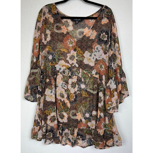 Arna York Collection Brown 3/4 Sleeve Blouse Women's 26/28W