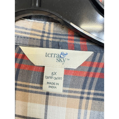 Terra & Sky Red Plaid Long Sleeve Button Up Shirt Women's 5X