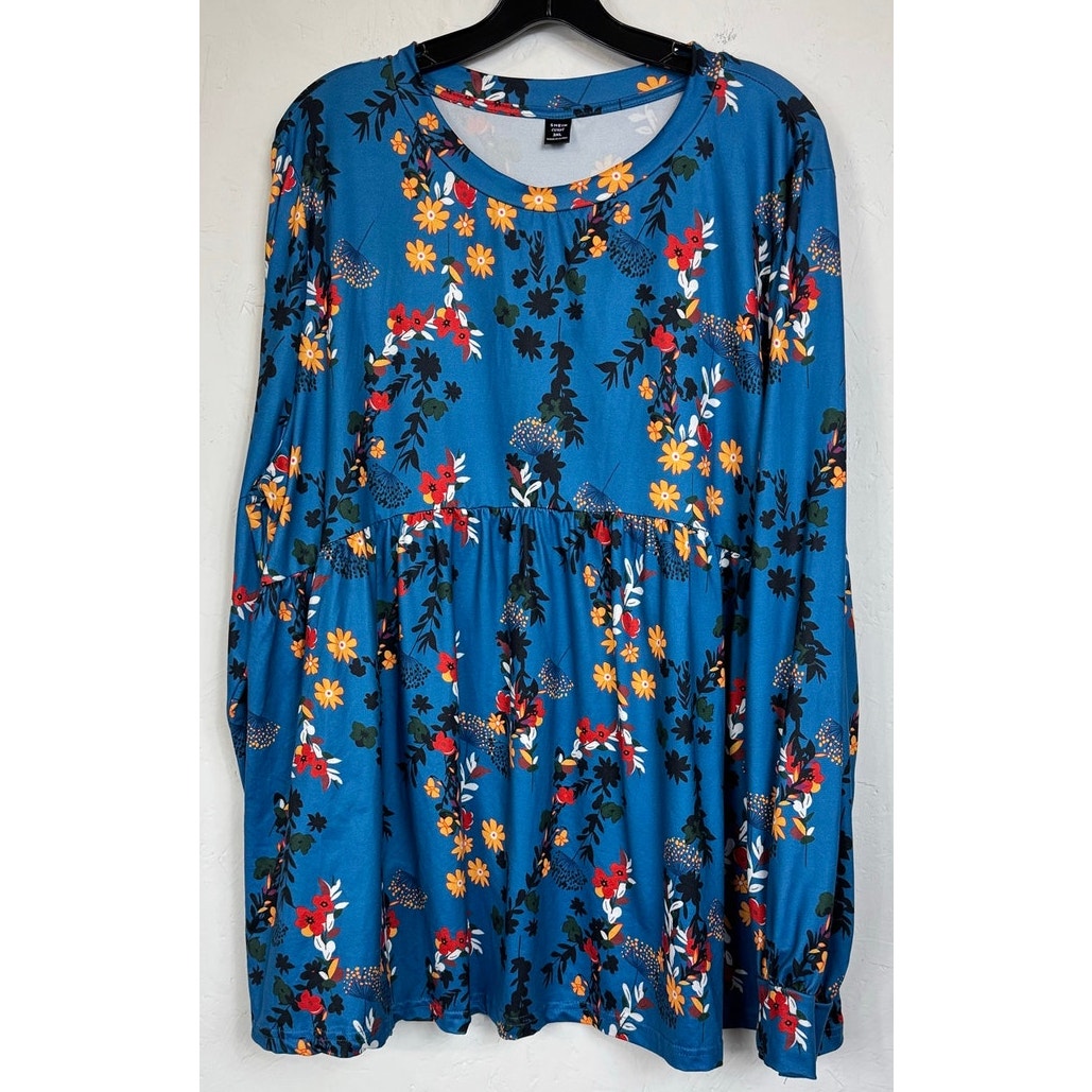 Shein Curve Blue Long Sleeve Blouse Women's 3XL