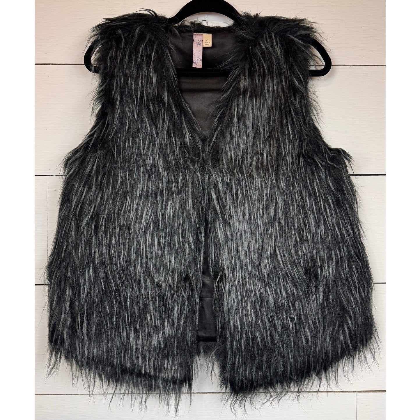 Alya Black Faux Fur Vest Women's Size Large