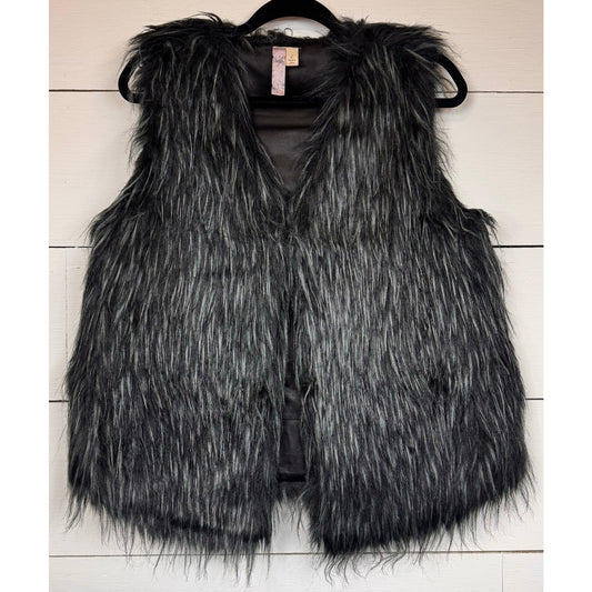 Alya Black Faux Fur Vest Women's Size Large