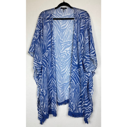 Yest Blue & White Open Short Sleeve Kimono Women's Large