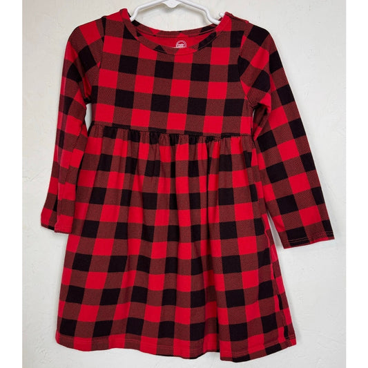 Wonder Nation Red & Black Long Sleeve Knee Length Dress Girl's 3t