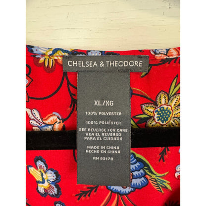 Chelsea & Theodore Red Floral Blouse Women's Size XL