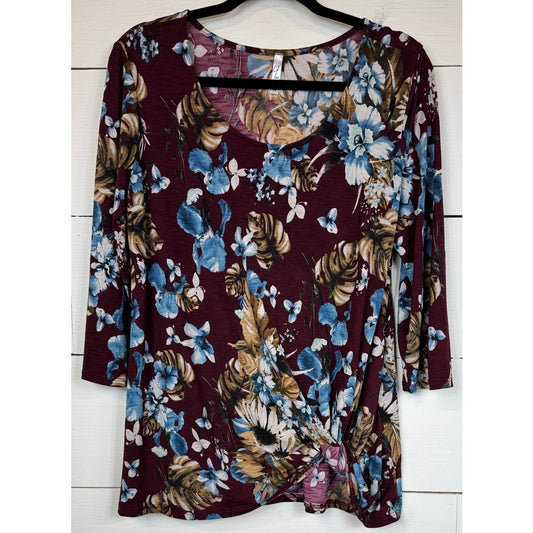 Yee Red 3/4 Sleeve Blouse Women's Size Medium