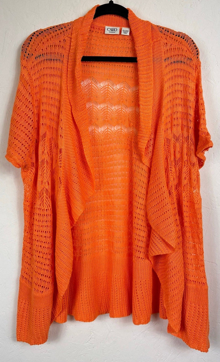 Cato Orange Short Sleeve Open Cardigan Women's 22/24W