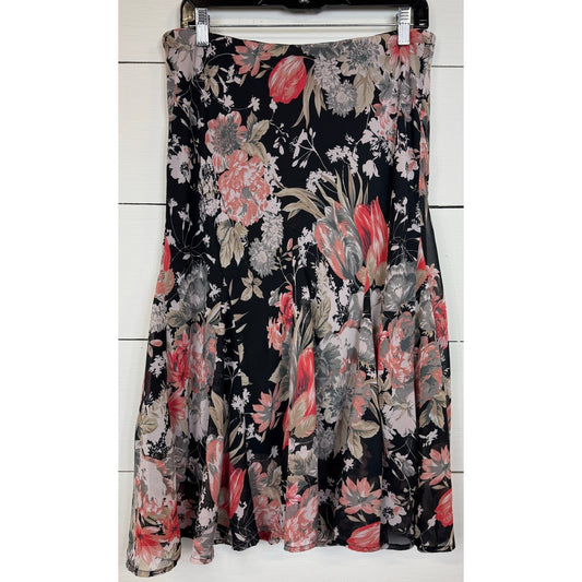 Cato Black Floral Midi Skirt Women's Size Medium