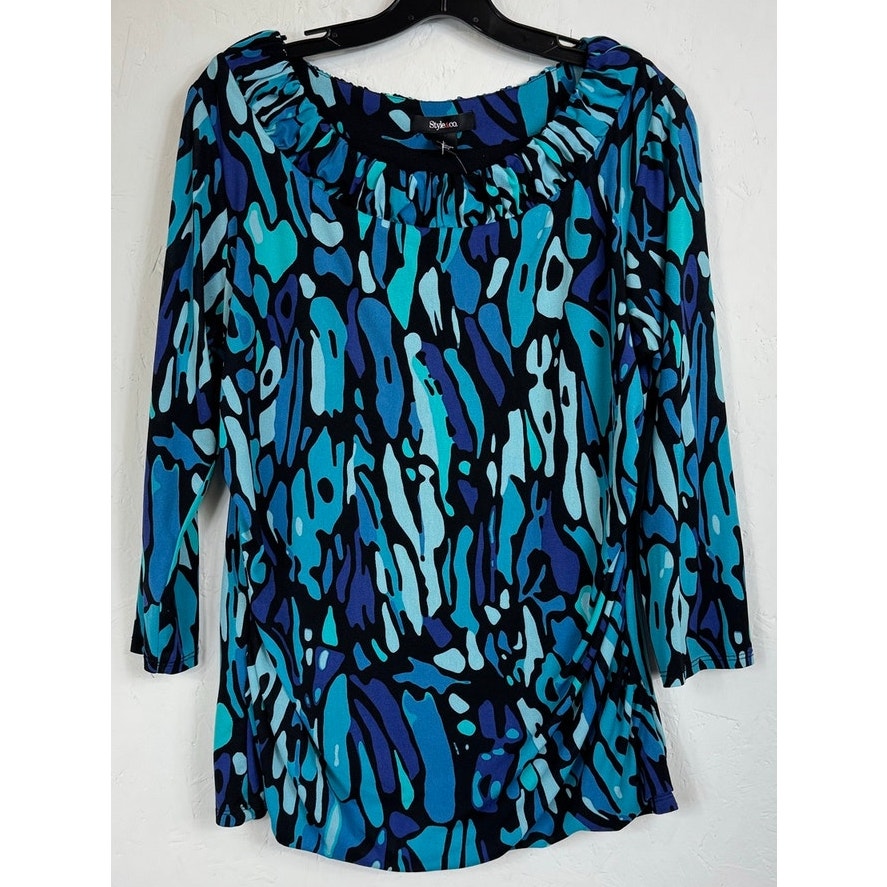 Style & Co. Blue 3/4 Sleeve Blouse Women's Large
