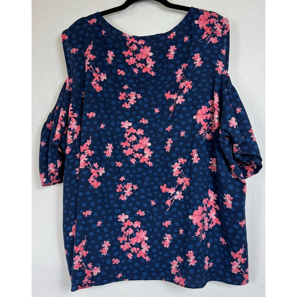 Downing Studio Blue Floral Short Sleeve Blouse Women's 5X