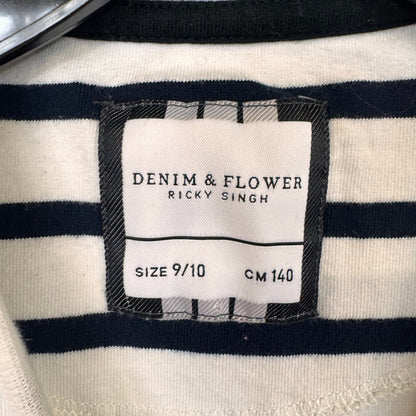 Denim & Flower Striped Long Sleeve T-Shirt Girl's Size 9/10