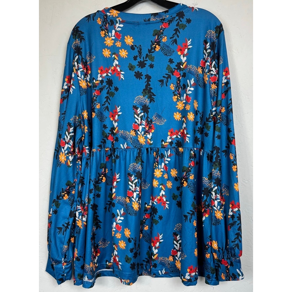 Shein Curve Blue Long Sleeve Blouse Women's 3XL
