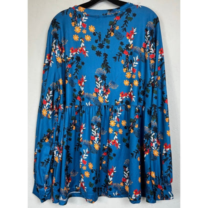 Shein Curve Blue Long Sleeve Blouse Women's 3XL