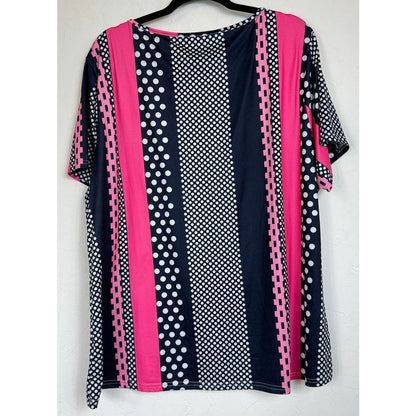 Black & Pink Short Sleeve Blouse Women's 3XL