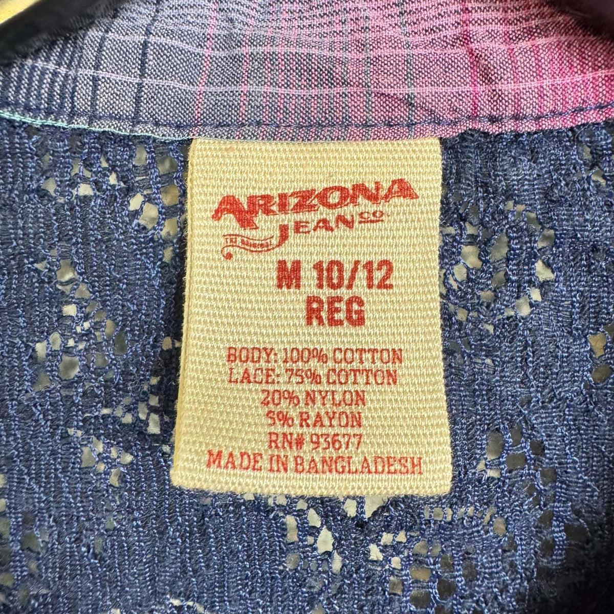 Arizona Jeans Pink And Blue Long Sleeve Buton Up Blouse Girl's Size Medium