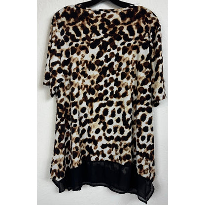 Nina Leonard Brown And Black Short Sleeve Blouse Women's Size XL