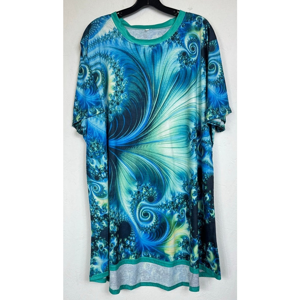 Blue & Green Short Sleeve Blouse Women's 6XL