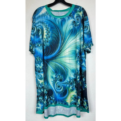 Blue & Green Short Sleeve Blouse Women's 6XL