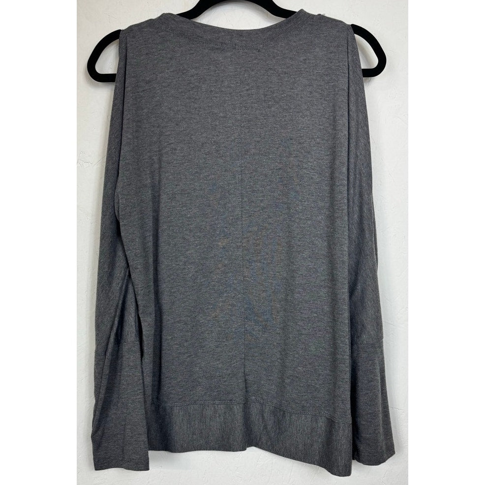Fashion Gray Cold Shoulder Long Sleeve Blouse Women's Large