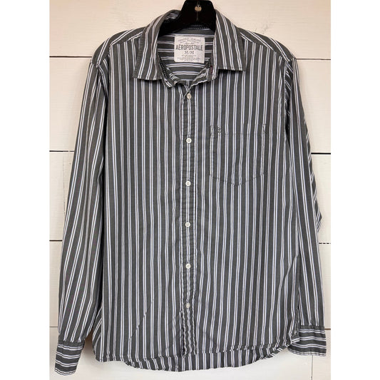 Aeropostale Gray Striped Button Up Shirt Men's Size Medium