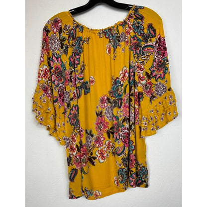 Bila Yellow 3/4 Sleeve Blouse Women's Size Large