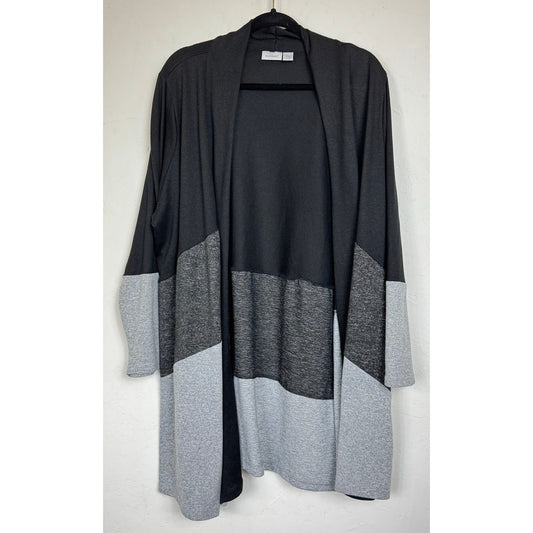 Avenue Black & Gray Long Sleeve Cardigan Women's 26/28