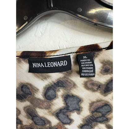 Nina Leonard Brown And Black Short Sleeve Blouse Women's Size XL
