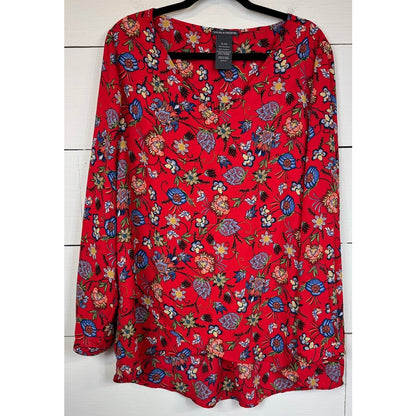 Chelsea & Theodore Red Floral Blouse Women's Size XL
