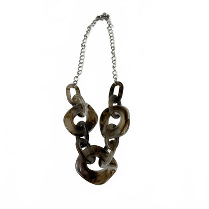 Fashion Jewelry Gray Marbled Acrylic And Silver Tone Chain Women's Necklace
