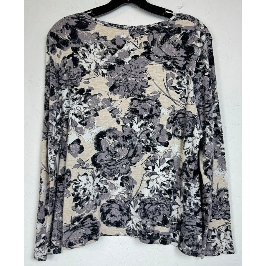 Croft & Barrow Beige & Gray Long Sleeve Blouse Women's XL