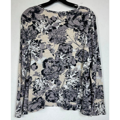 Croft & Barrow Beige & Gray Long Sleeve Blouse Women's XL