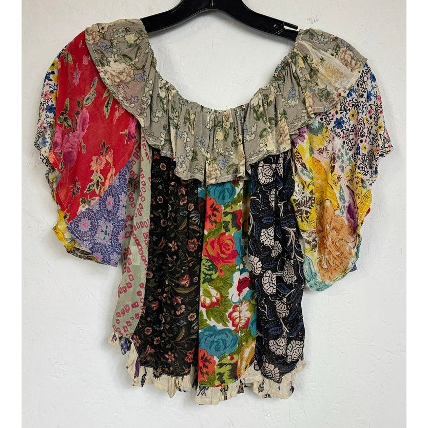 Young Threads Multicolor Short Sleeve Cropped Blouse Women's Medium