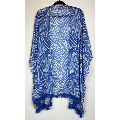 Yest Blue & White Open Short Sleeve Kimono Women's Large