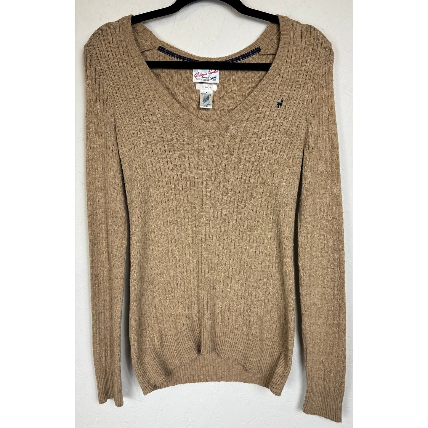 Old Navy Beige V-neck Long Sleeve Sweater Women's Medium