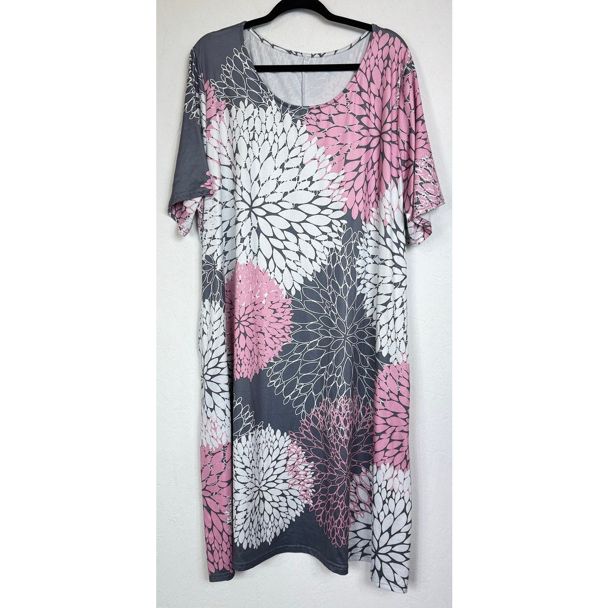 Gray & Pink Short Sleeve Midi Dress Women's 4XL