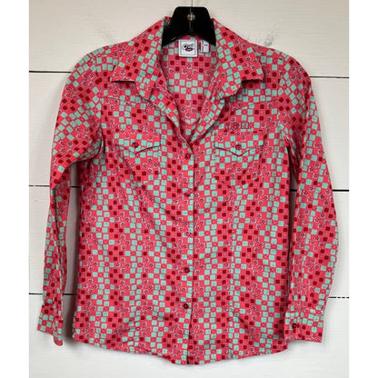 Cruel Girl Pink Green Button Up Shirt Girl's XL (12)