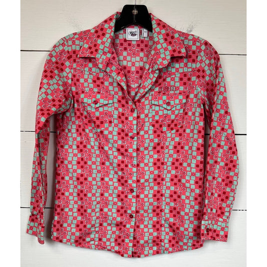 Cruel Girl Pink Green Button Up Shirt Girl's XL (12)