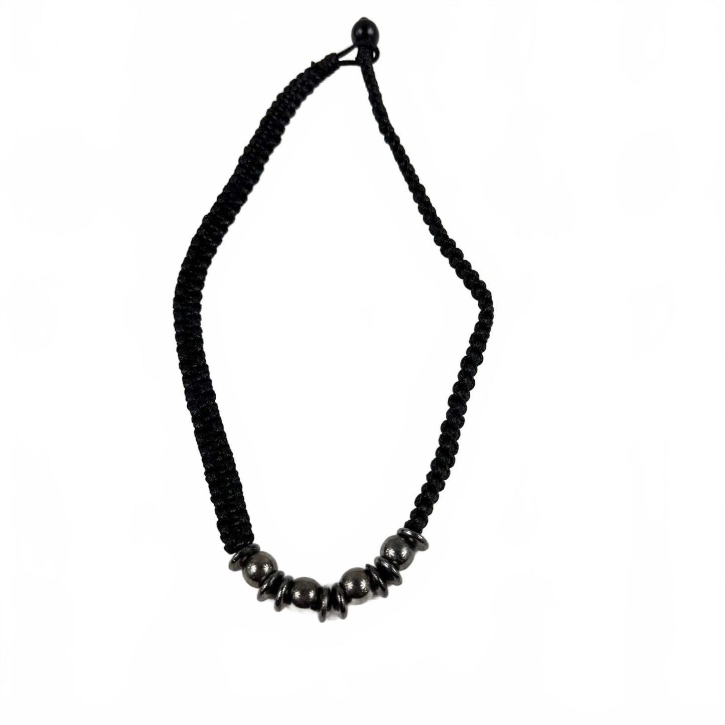 Fashion Jewelry Black Woven Cord with Metallic Beads Women's Necklace