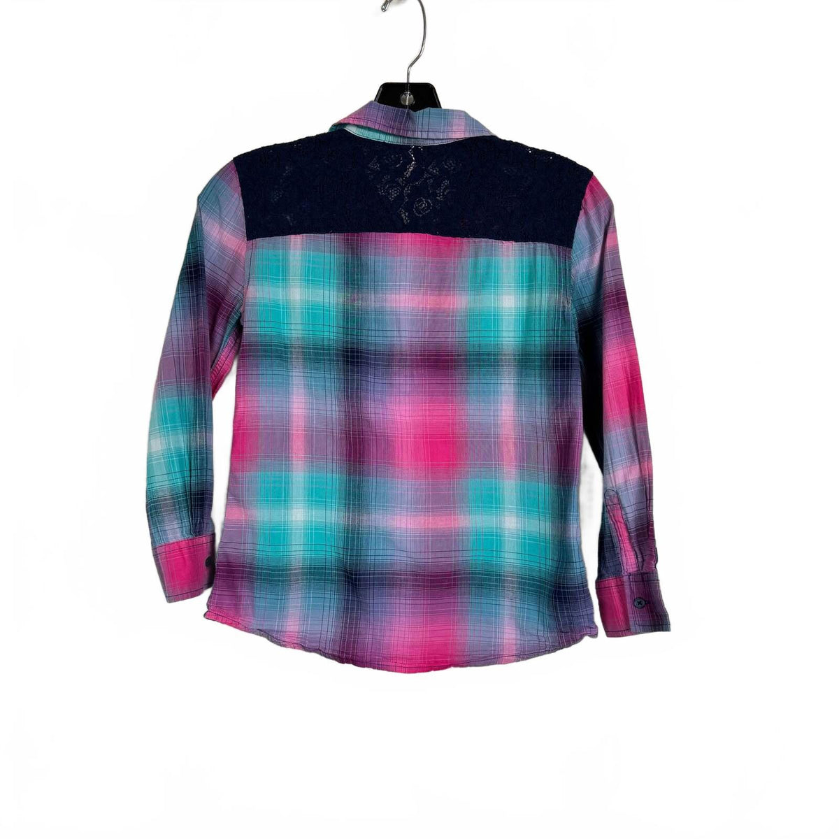 Arizona Jeans Pink And Blue Long Sleeve Buton Up Blouse Girl's Size Medium